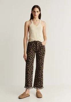 Scalpers Pants<Animal Print Pants With Fringe Hem