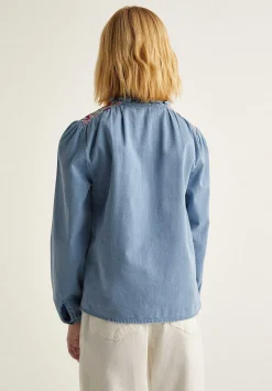 Scalpers Shirts<Contrast Embroidered Denim Blouse