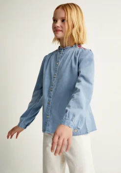 Scalpers Shirts<Contrast Embroidered Denim Blouse