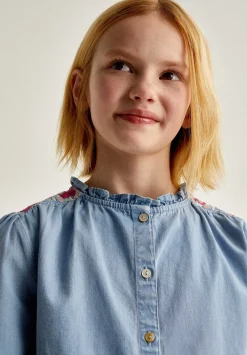 Scalpers Shirts<Contrast Embroidered Denim Blouse