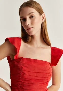 Scalpers Dresses<Draped Chest Midi Linen Dress
