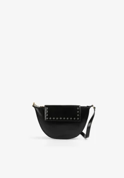 Scalpers Fur<Half Moon Leather Bag With Crystals