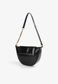 Scalpers Fur<Half Moon Leather Bag With Crystals