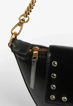 Scalpers Fur<Half Moon Leather Bag With Crystals