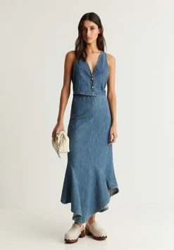 Scalpers Skirts<Low Flow Denim Midi Skirt