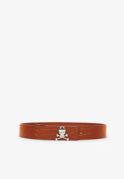 Scalpers Belts<Metallic Skull Leather Belt