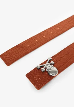 Scalpers Belts<Metallic Skull Leather Belt