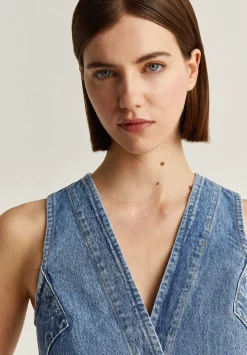 Scalpers Blazers And Vests<Textured Denim Vest