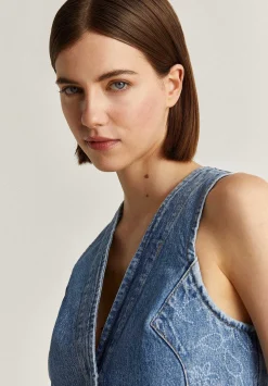 Scalpers Blazers And Vests<Textured Denim Vest